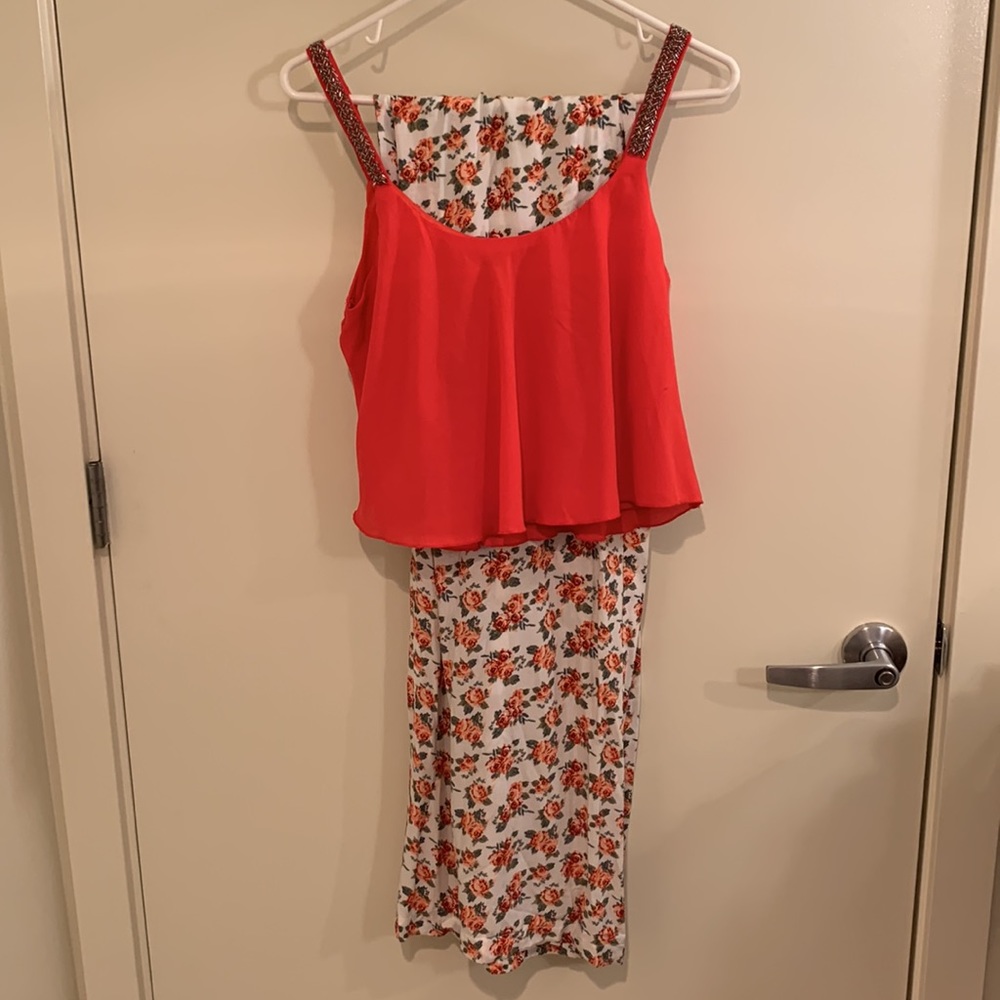 Charlotte Russe Neon Crop Coral Rose Outfit